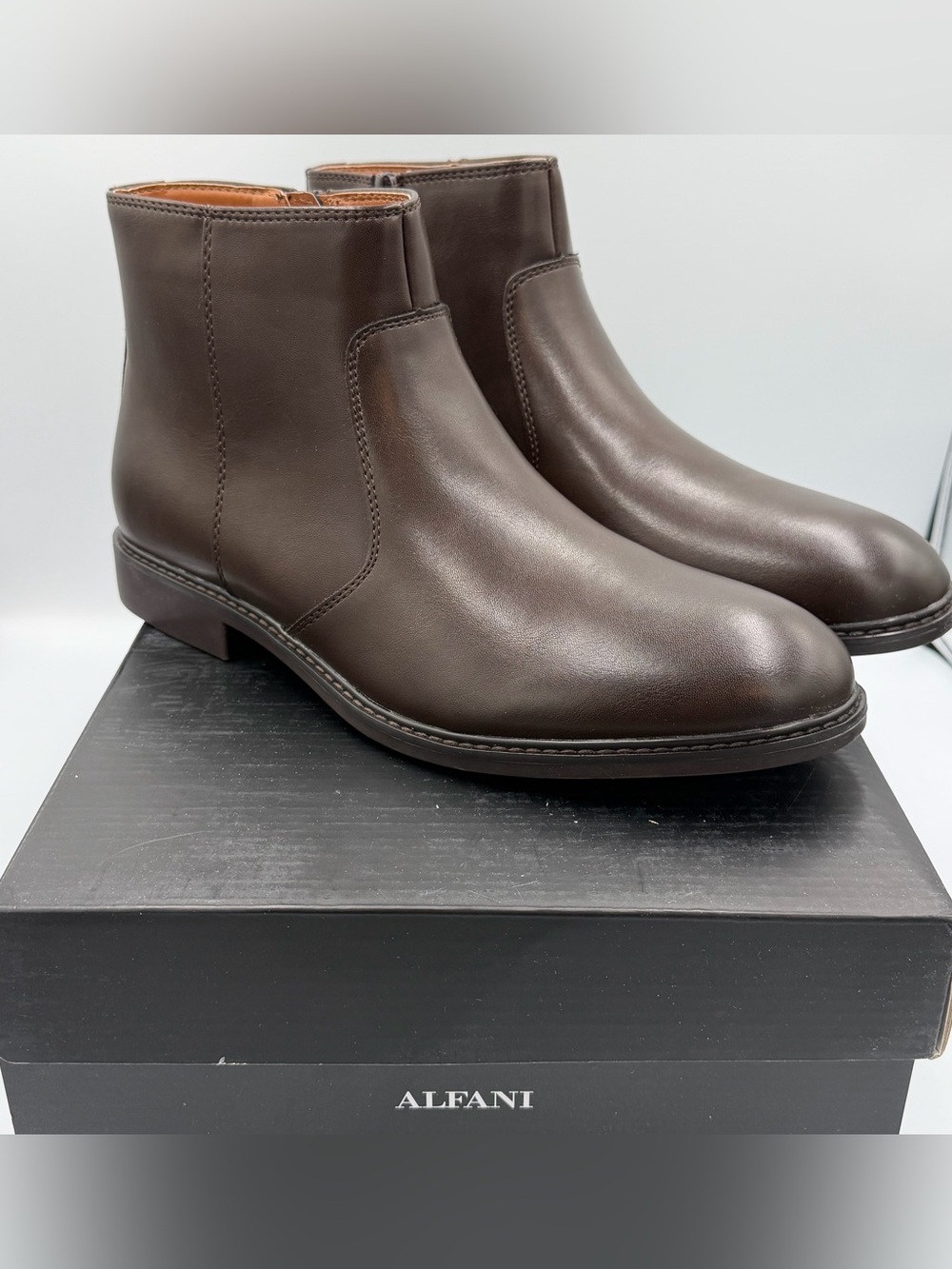 Alfani Men's Brown Leather Chukka Zip Boots-NIB - Picture 5 of 8